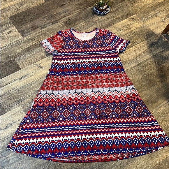 LuLaRoe Red, White and Blue A-Lin Simply Comfortable Midi Dress - Picture 1 of 9
